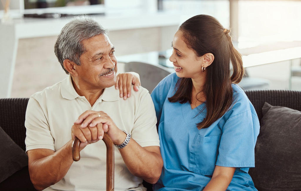 Nurse, healthcare and senior patient with medical support from caregiver