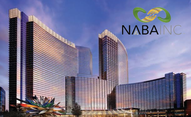 Aria Resort and Casino building with NABA logo