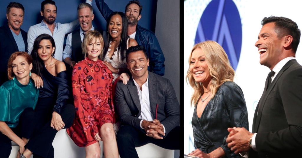 Mark Consuelos with Riverdale cast and pictured separately with wife Kelly Ripa.