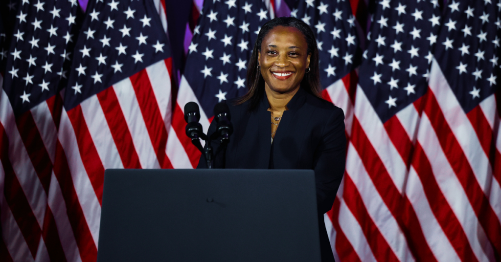 EMILYs List President Laphonza Butler addresses a Biden-Harris campaign rally at the Mayflower Hotel on June 23, 2023 in Washington, D.C. (Chip Somodevilla/Getty Images)